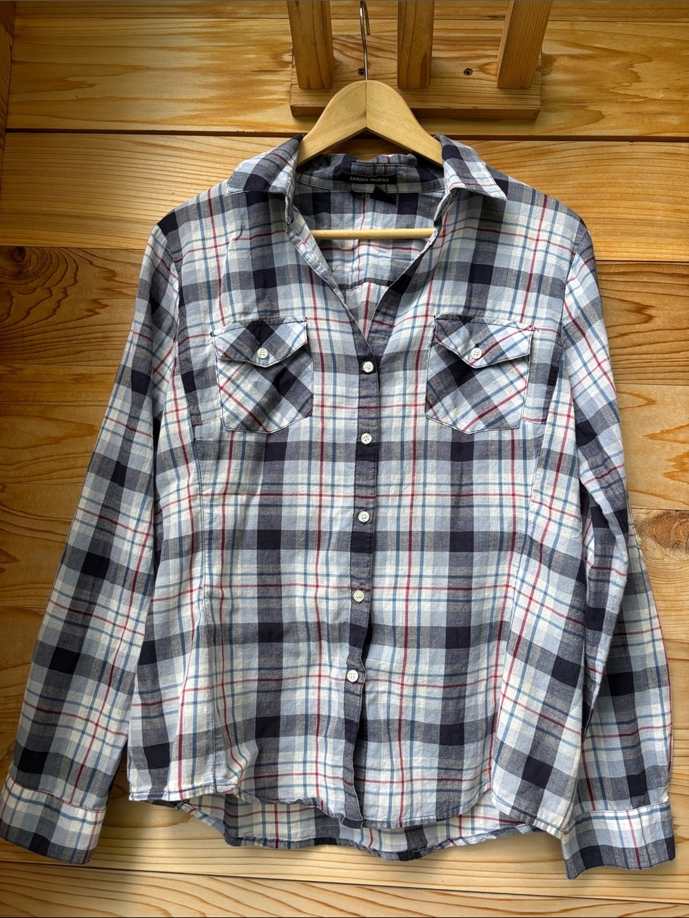 Sandra Ingrish Plaid Button Down Shirt
100% Cotton Coastal Preppy Lightweight